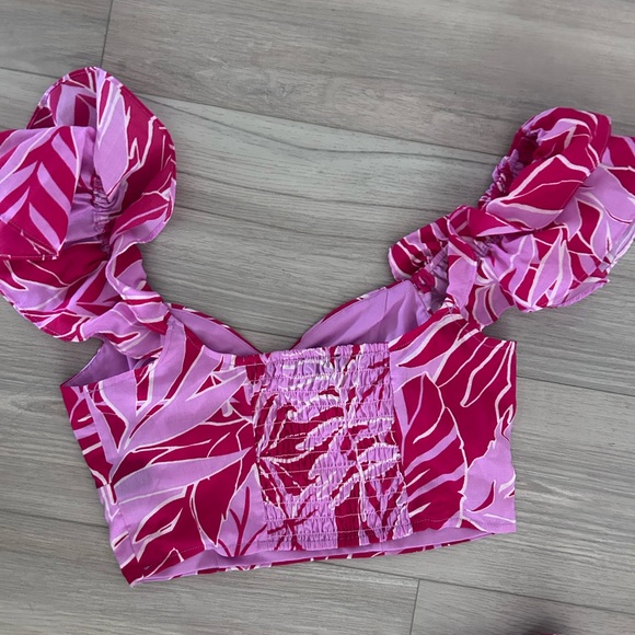 Pink Leaf Print Ruffle Two-Piece Set - Picture 8 of 11